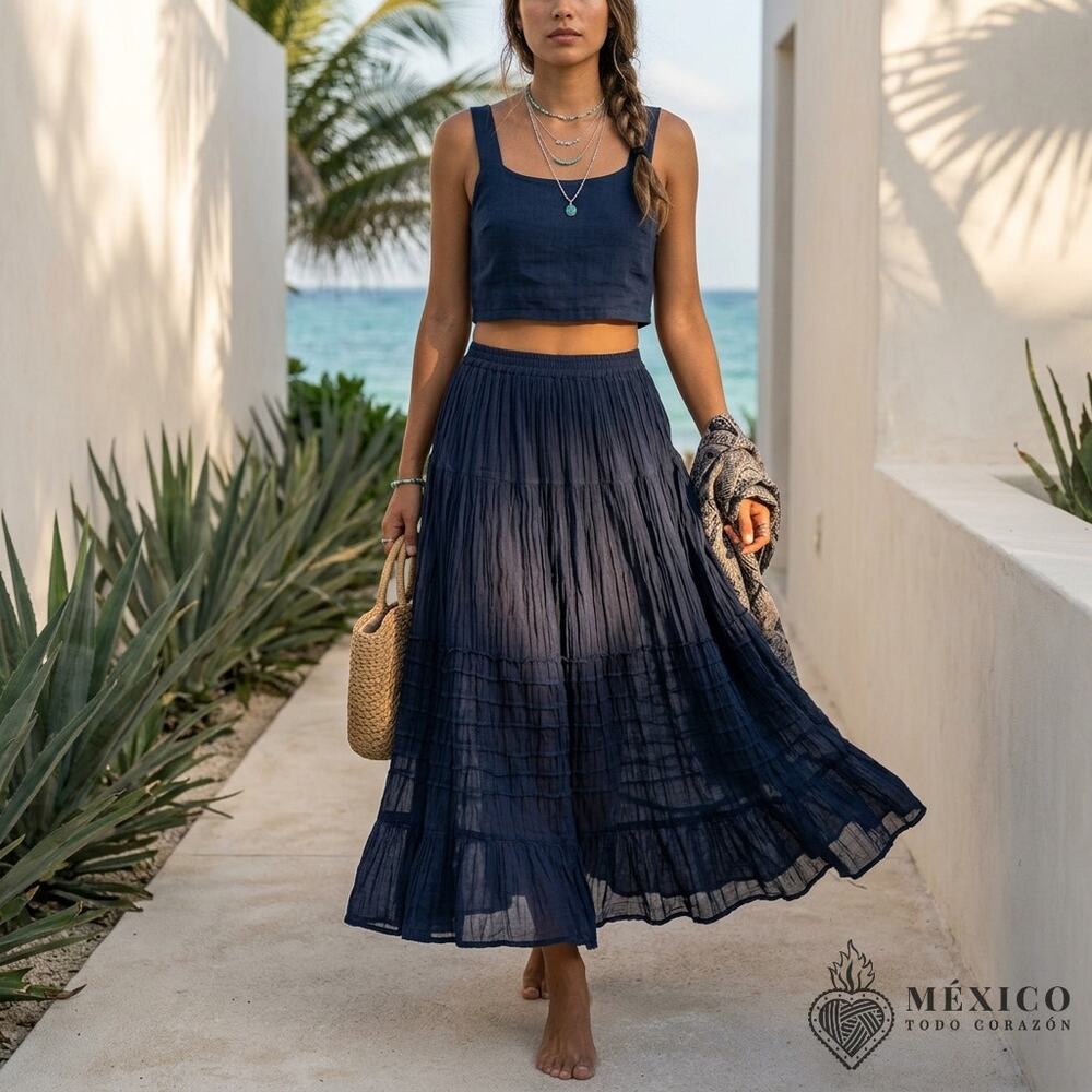 Blue Mexican Gauze skirt good for beach wear yoga one size  24 x 36